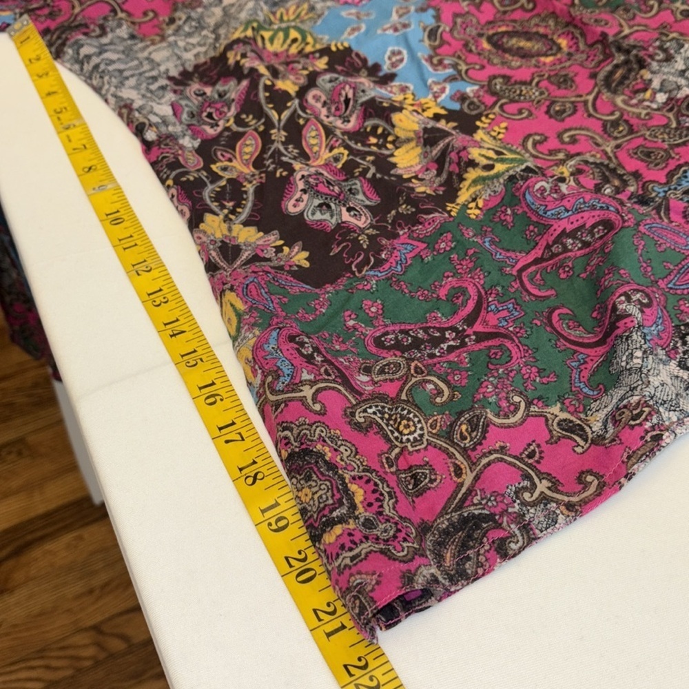 Lucky Brand blouse tunic long sleeves V cutout paisley 100% cotton Sz small - Picture 2 of 9